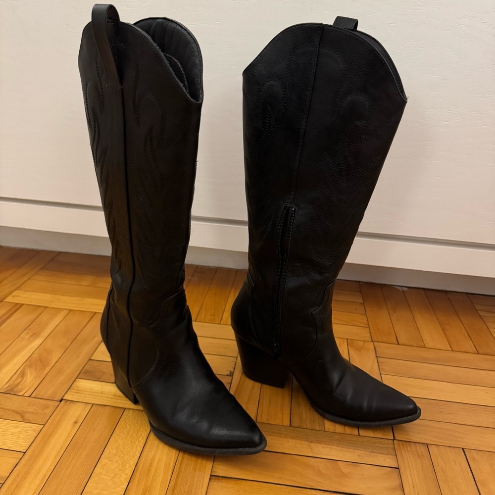 Black knee high cowboy boots